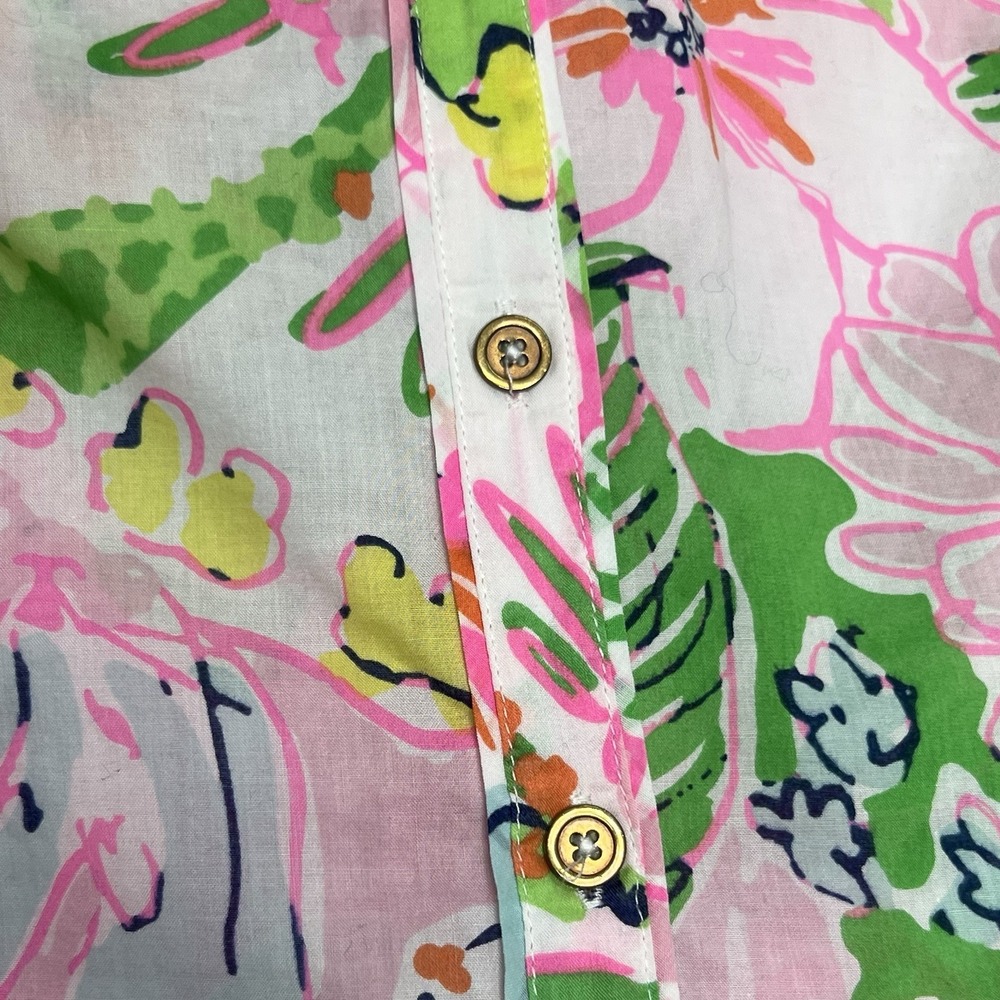 LILLY PULITZER Target Nosey Posey Floral Button up Blouse Tab Sleeve Size Sz S - Picture 4 of 9